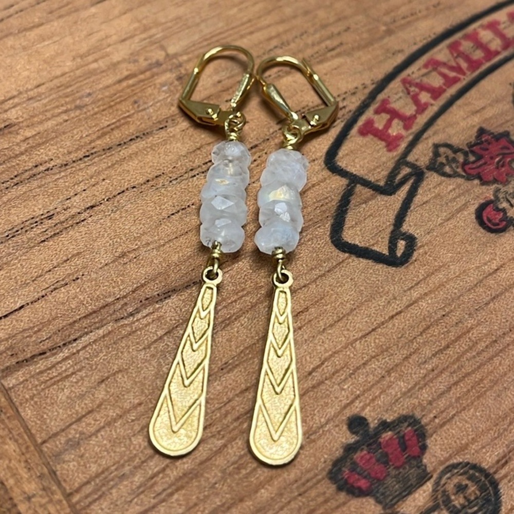 3/$45 Hand made Faceted Rainbow Mooonstone drop earrings